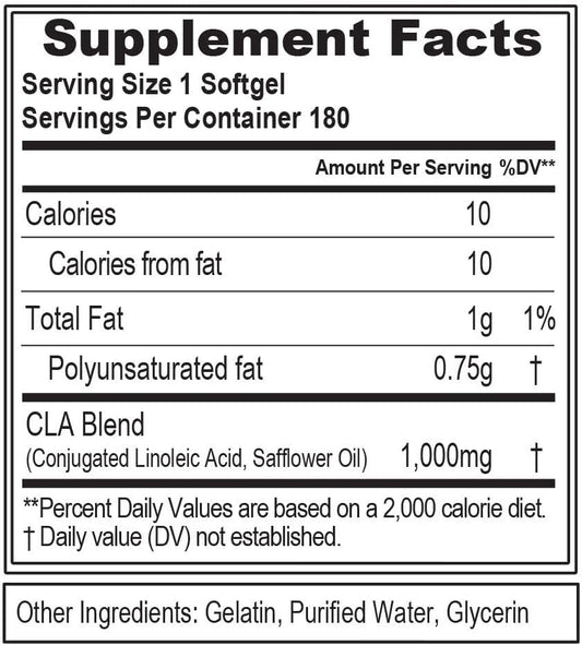 Conjugated Linoleic Acid CLA Pills - CLA 1000mg Diet Pills to Support Weight Loss Fat Burning Lean Muscle and Faster Metabolism - Stimulant-Free CLA 1000mg Safflower Based Fat Loss Support Pills - 180