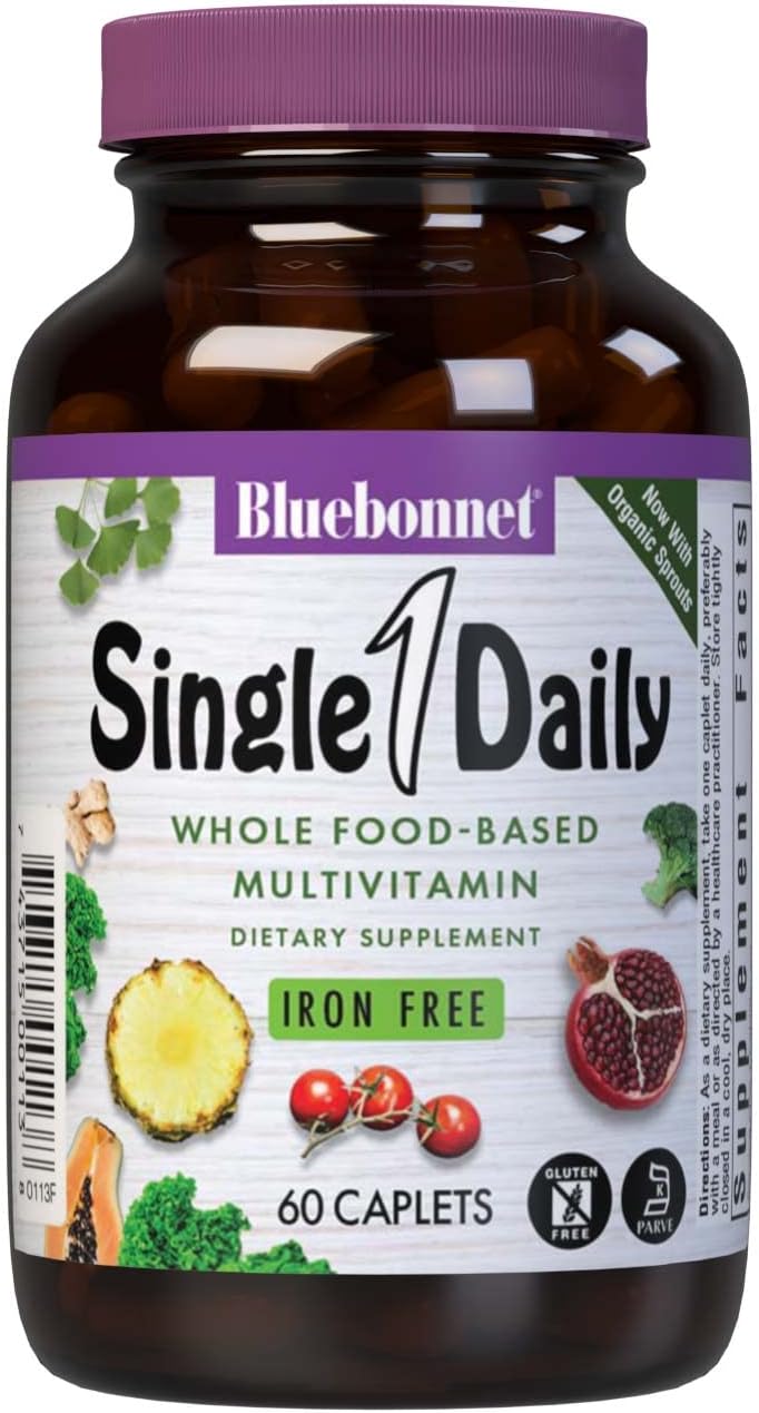 BlueBonnet Super Earth Single Daily Multi-Nutrient Formula Iron Free Caplets, 60 Count (743715001138)