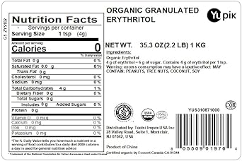 Yupik Organic Granulated Erythritol, 2.2 lb, Natural Sweetener Sugar Substitute, Diabetic-Friendly Sweetener, Sugar-Free Sweetener : Grocery & Gourmet Food