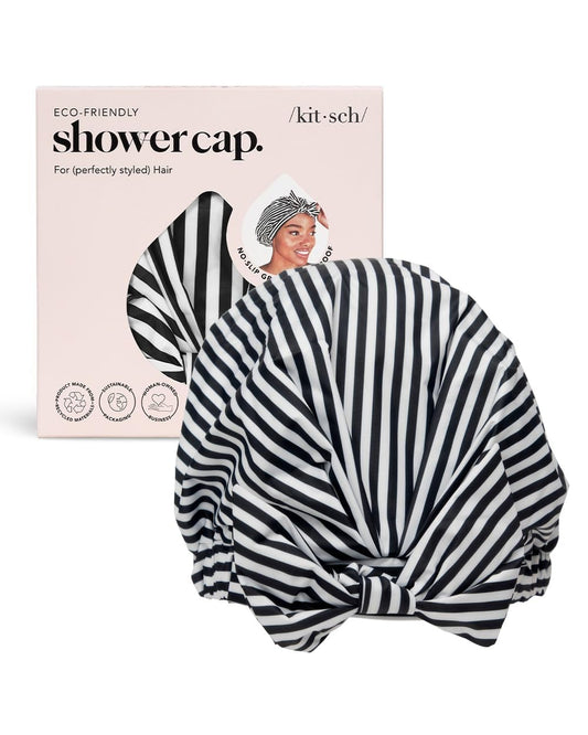 Kitsch Luxury Shower Cap for Women Waterproof - Reusable Shower Cap, Hair Cap for Shower, Waterproof Hair Shower Caps for Long Hair, Non-Slip Cute Shower Cap One Size, Chic Shower Bonnet - Stripe