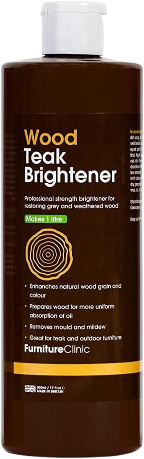 Furniture Clinic Teak Brightener | Removes Mold & Mildew | Enhances Natural Color and Shine of Wood | Increases Absorption of Teak Oil | Great for Use on All Outdoor and Marine Wood | Makes 34 Fl. Oz