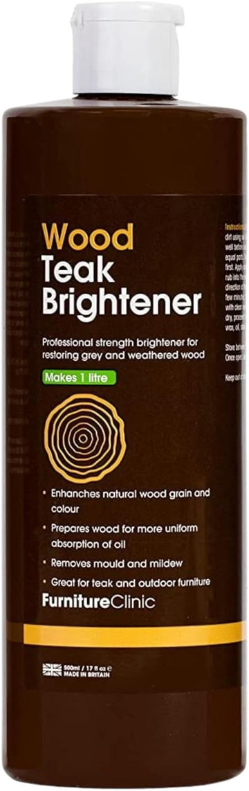 Furniture Clinic Teak Brightener | Removes Mold & Mildew | Enhances Natural Color and Shine of Wood | Increases Absorption of Teak Oil | Great for Use on All Outdoor and Marine Wood | Makes 34 Fl. Oz