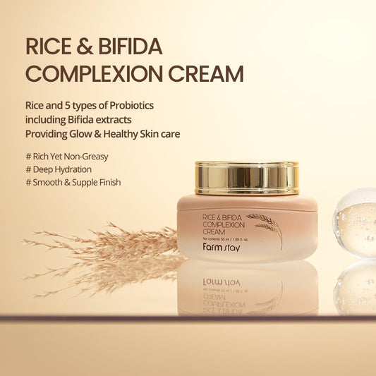 Farmstay Rice & Bifida Complexion Cream, Dark Spots Remover Correcting With Niacinamide, Skin Barrier Repair For Glow Skin, Rice Moisturizer For Face, For Women & Men, Korean Skin Care, 4.05 Fl. Oz