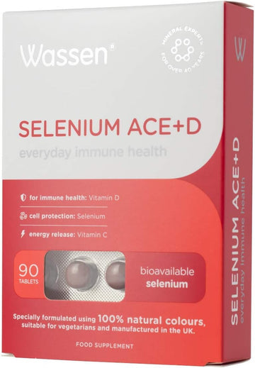 Wassen Selenium Ace+D Immune Health - 90 Tablets | Selenium And Zinc Supplements Contribute To Normal Function Of Immune System | Vitamin C D And Zinc