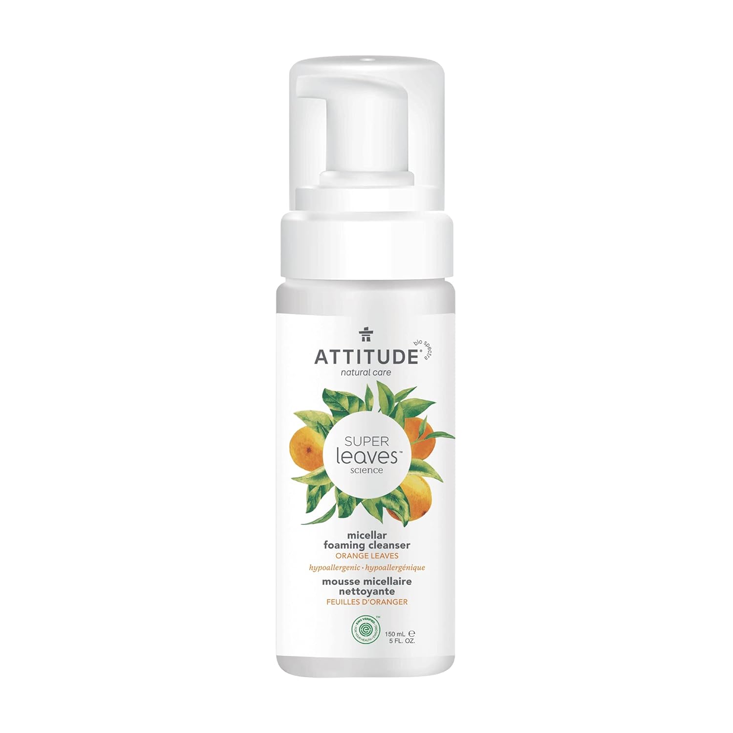 ATTITUDE Micellar Foaming Facial Cleanser, EWG Verified, Dermatologically Tested, Plant and Mineral-Based, Vegan, Orange Leaves, 5 Fl Oz