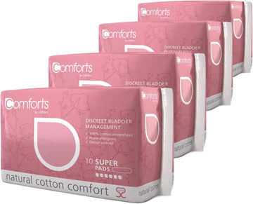 Cottons Comforts Premium Incontinence Pads Women, 550 ml Capacity, 40 Pads, 100% Natural Cotton Incontinence Pads Women(Super, Pack of 4)