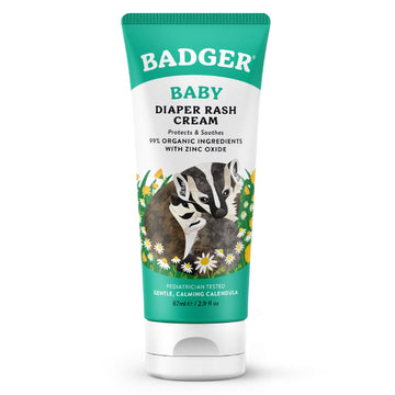 Badger Diaper Cream, 99% Organic Diaper Rash Cream For Baby, Zinc Oxide Ointment W/Soothing Calendula Cream For Sensitive Baby Skin, 2.9 Fl Oz