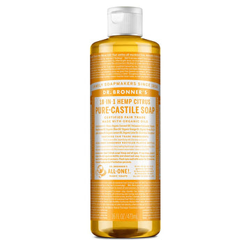 Dr. Bronner’s - Pure-Castile Liquid Soap (Citrus, 16 ounce) - Made with Organic Oils, 18-in-1 Uses: Face, Body, Hair, Laundry, Pets and Dishes, Concentrated, Vegan, Non-GMO