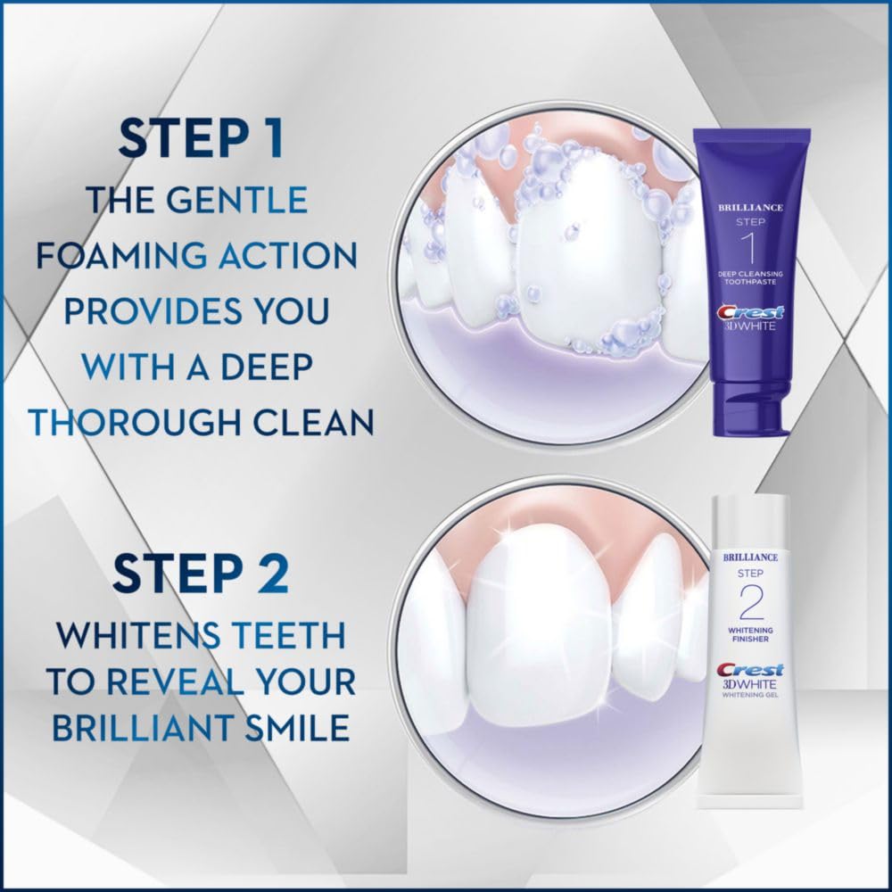 Crest 3D White Brilliance 2 Step Kit, Crest 3D White Toothpaste, Deep Clean Toothpaste (4Oz) + Teeth Whitening Gel (2.3Oz) : Health & Household