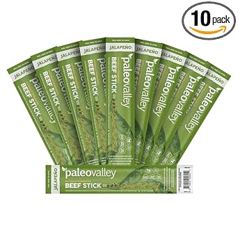 Paleovalley 100% Grass Fed Jalapeno Beef Sticks - Delicious Gluten Free Beef Snack - High Protein Keto Friendly
