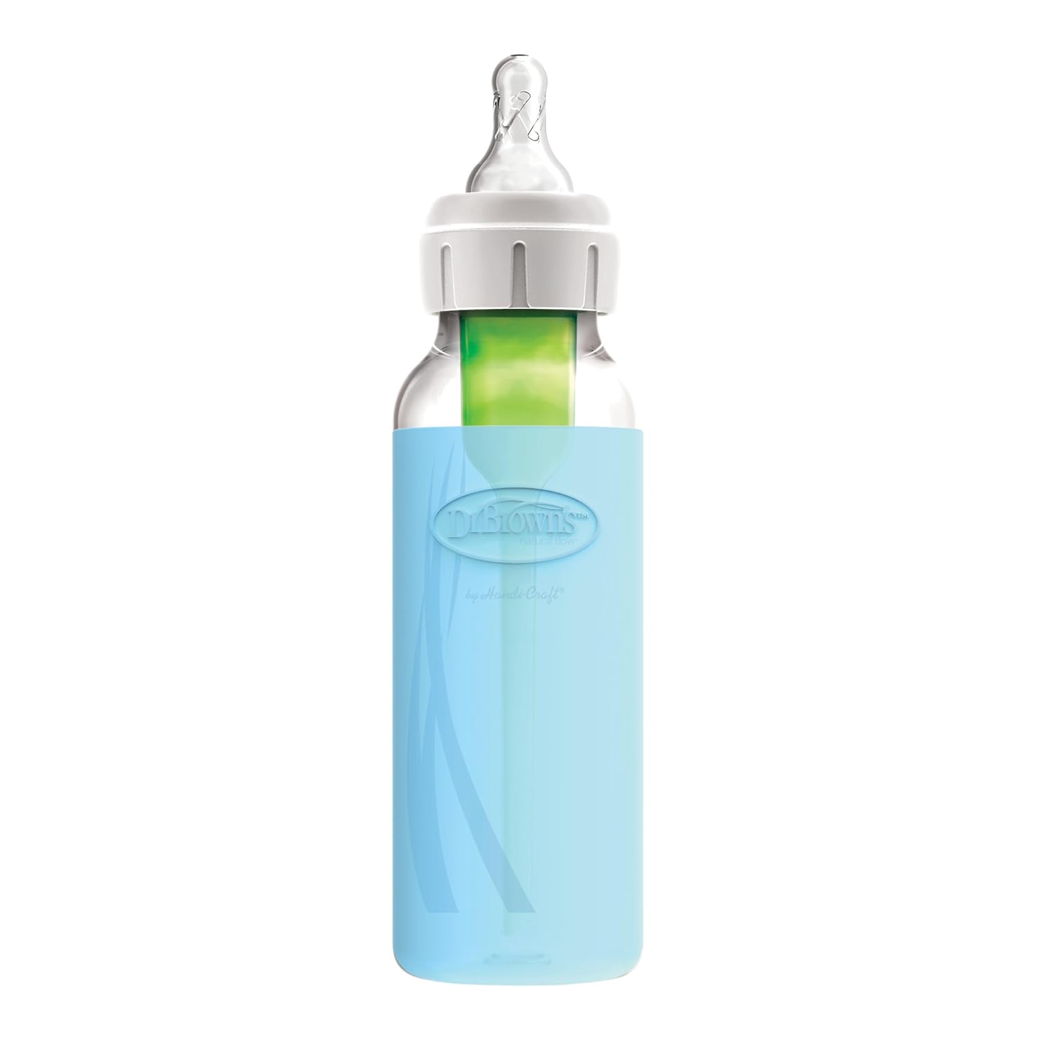 Dr. Brown's Natural Flow Options+ Glass Baby Bottle Sleeves,100% Silicone,8 oz,Narrow,Blue
