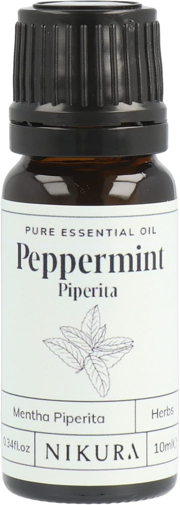 Nikura Peppermint Essential Oil - 10ml | Perfect for Repelling Spiders, Rats, Mice, Bugs, Ants | Great for Hair, Headaches Relief, Energy Boost, Skin, Candle Making | Vegan & UK Made