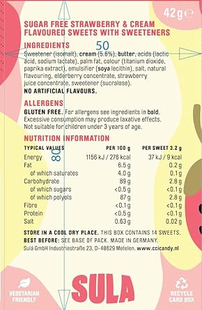 Sula Strawberry And Cream, Sugar Free Boiled Sweets With Natural Flavour, 42 G (Pack Of 14)