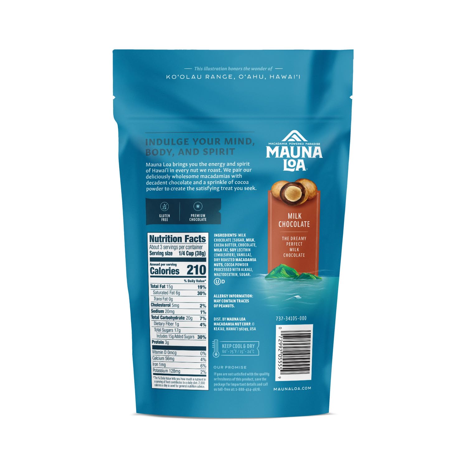 Mauna Loa Premium Hawaiian Chocolate Covered Macadamia Nuts, Milk Chocolate, Cocoa Dusted, 4 Oz Bag (Pack Of 1)