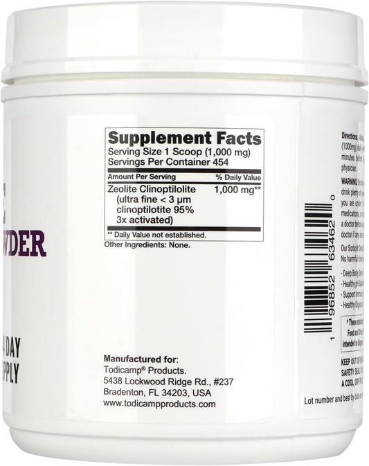 Sorbolit Zeolite Detox Powder - 1 Lb Clinoptilolite Zeolite Powder Sorbolit- 1-2 µm For Cellular Detox - 454 Days Supply