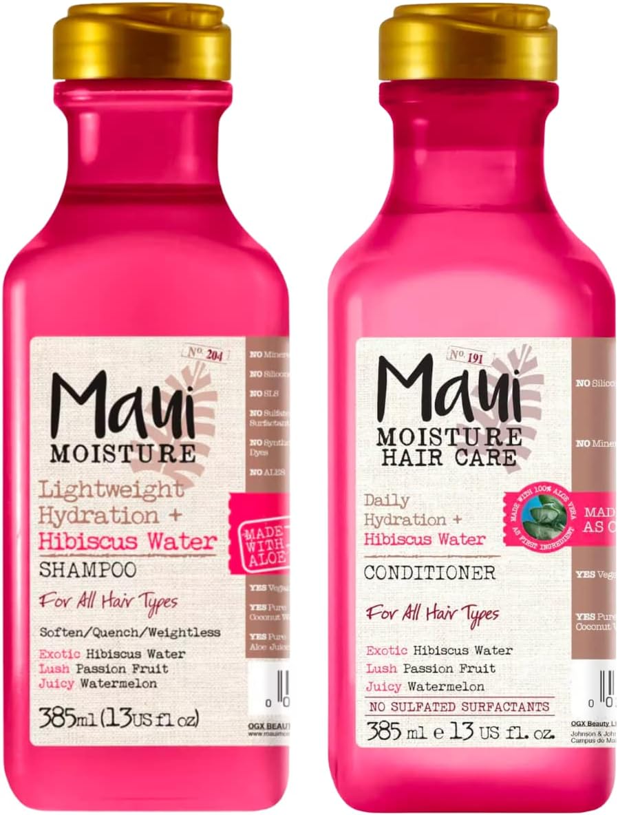 (Pack of 2) Maui Moisture Weightless Hydration & Hibiscus Water SHAMPOO x 385ml & CONDITIONER x 385ml ALL HAIR TYPES