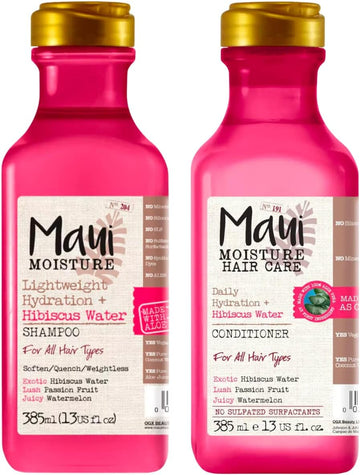 (Pack of 2) Maui Moisture Weightless Hydration & Hibiscus Water SHAMPOO x 385ml & CONDITIONER x 385ml ALL HAIR TYPES