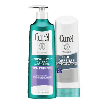 Curel Hydra Therapy Itch Defense Moisturizer And Body Wash Set,Wet Skin Lotion,+Curél Itch Defense Calming Daily Cleanser,Body Wash, Soap-Free Formula,For Dry,Itchy Skin,12 Fl Oz&10 Fl Oz,2Piece Set