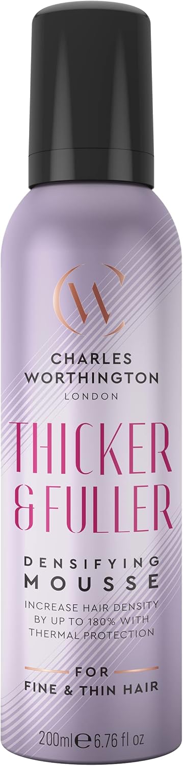 Charles Worthington Thicker And Fuller Densifying Mousse, Hair Thickening Products, Salon Volumising Mousse For Fine Hair, 200 Ml