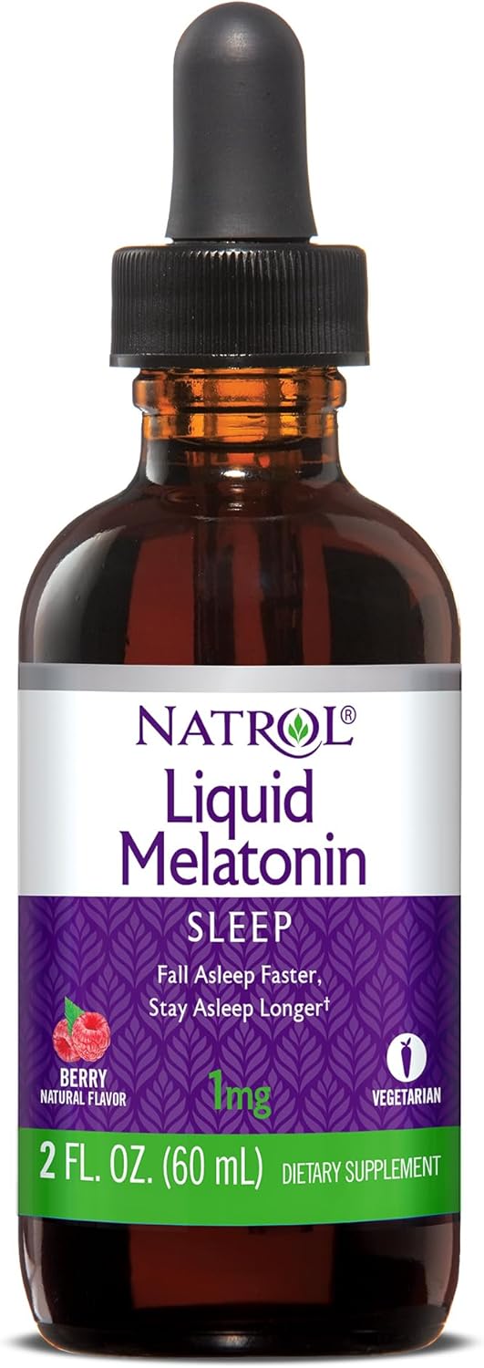 Natrol 1mg Liq Melatonin Sleep Aid, Fall Asleep Faster, Stay Asleep Longer, Faster Absorption, Berry avored Supplement, 2 .  Tincture Bottle