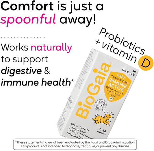 Biogaia Immune Active Baby Probiotic Drops + Vitamin D | For Digestive & Immune Health | For Babies & Toddlers 0-36 Months | Pediatrician Trusted | Allergen, Dairy, Soy & Gluten Free | 50 Day Supply