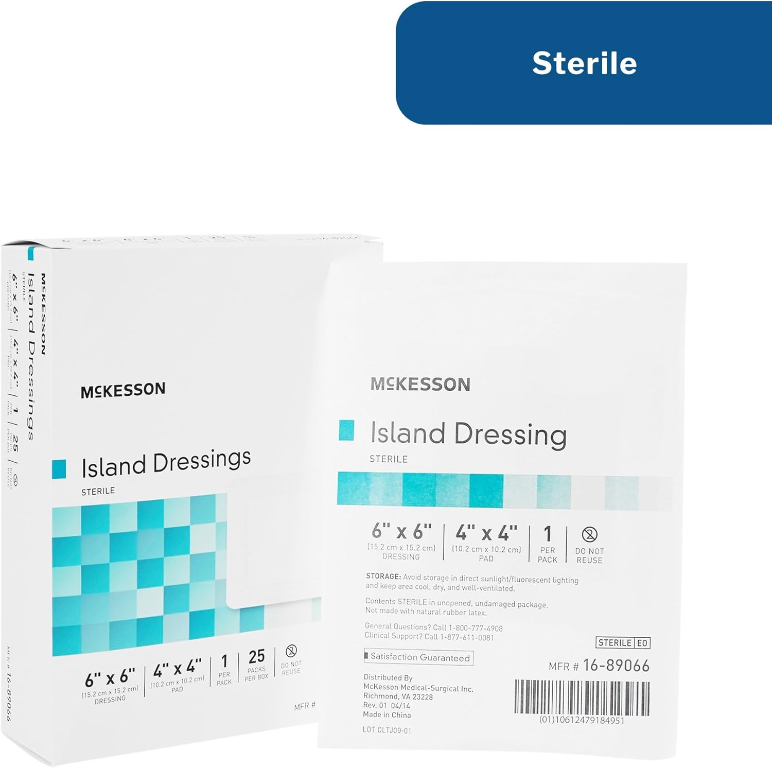 McKesson Island Dressings, Sterile, Dimension 6 in x 6 in, Pad 4 in x 4 in, 25 Count, 4 Packs, 100 Total : Health & Household