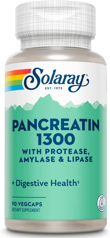 SOLARAY Pancreatin 1300 | Pancreatic Digestive Enzymes Plus Papaya for Healthy Digestion Support | 90 VegCaps, 90 Serv