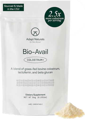 Adapt Naturals Colostrum Supplement With Lactoferrin & Beta-Glucan, Bio-Avail Grass Fed Bovine Colostrum Powder For Gut Health, Immune Support & Vitality | Non-Gmo, 2500Mg, Unflavored - 60 Days Supply