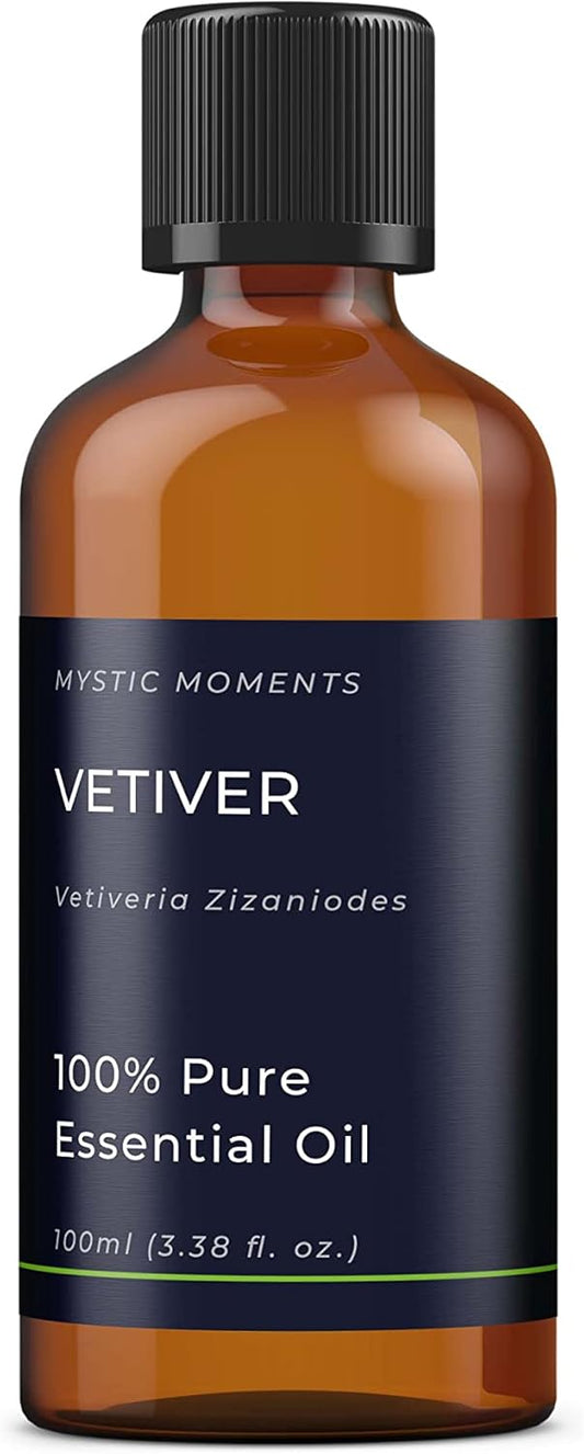 Mystic Moments | Vetiver Essential Oil 100ml - Pure & Natural oil for Diffusers, Aromatherapy & Massage Blends Vegan GMO Free