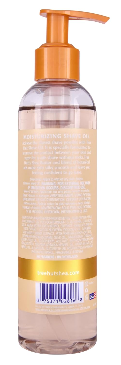 Tree Hut Vanilla Moisturizing & Hydrating Bare Shave Oil, 7.7 Fl Oz, Gel-To-Oil Formula, Ultra Hydrating Barrier For A Close, Smooth Shave, For All Skin Types