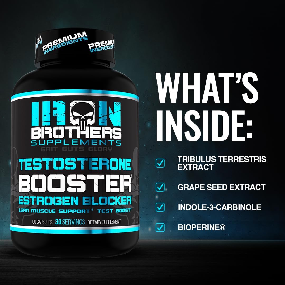 Testosterone Booster For Men With Estrogen Blocker - Natural Anti-Estrogen Supplement To Increase Libido & Strength - Boost Muscle Growth & Weight Loss - Indole 3 Carbinol & Tribulus -60 Capsules : Health & Household