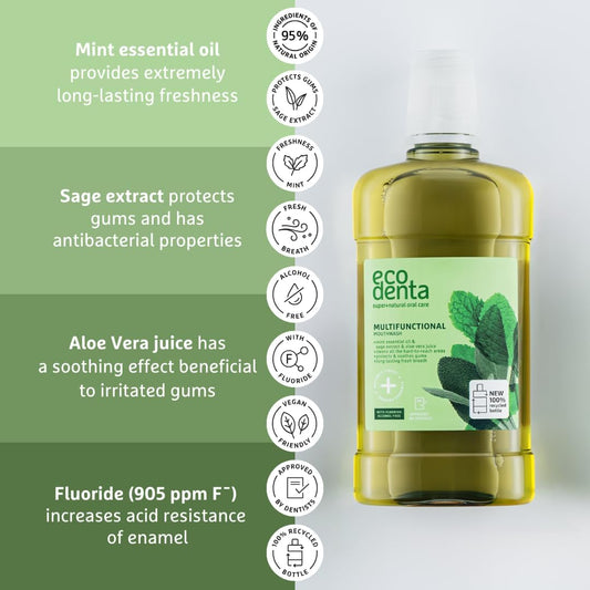 Ecodenta Multifunctional Alcohol Free Mouthwash For Bad Breath With Fluoride Suitable For Kids - Mouth Wash 500 Ml