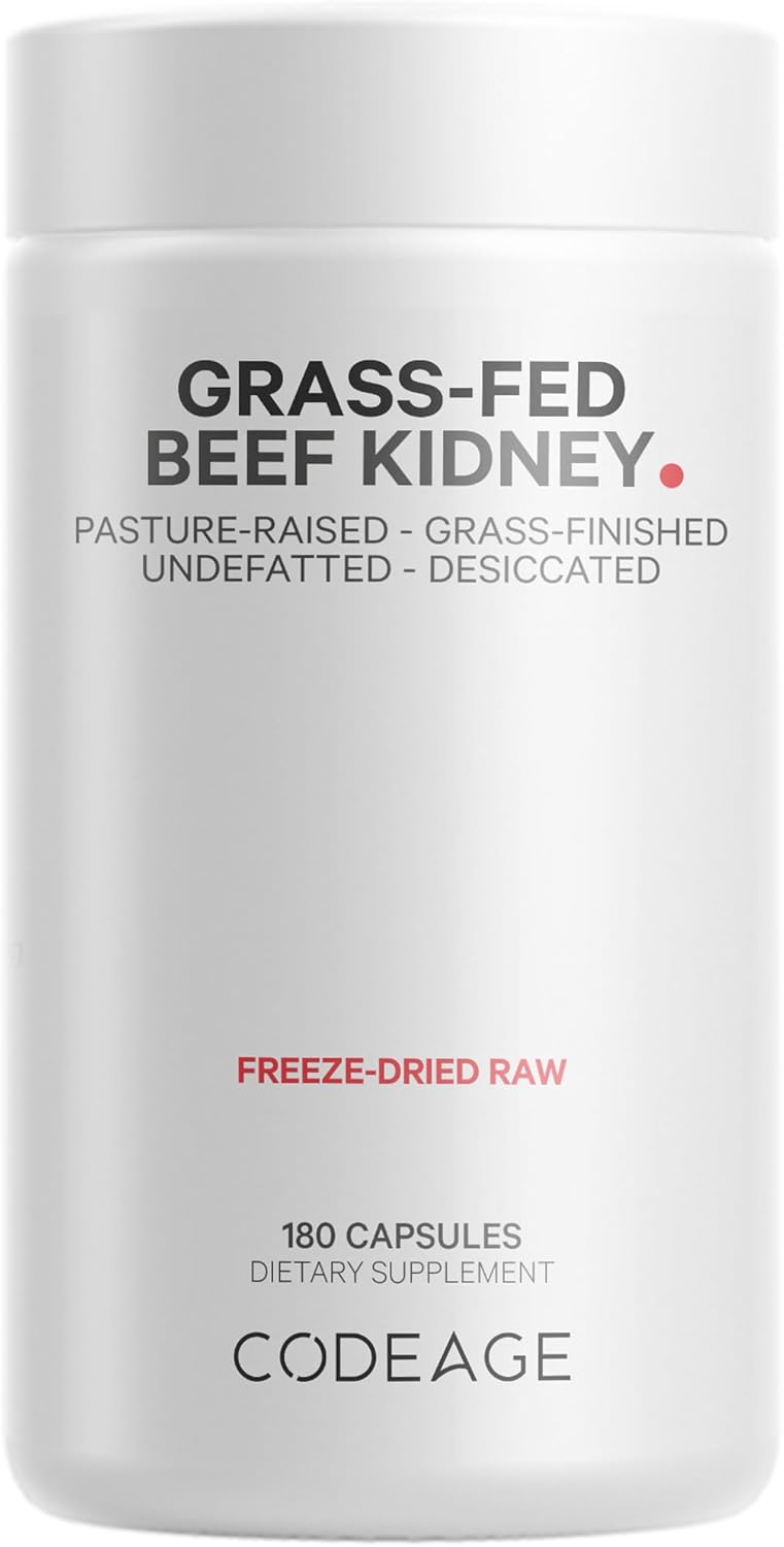 Codeage Grass Fed Beef Kidney Supplement - Freeze Dried, Non-Defatted, Desiccated Beef Kidney Glandulars Nutrition Bovine Pills – Pasture Raised Beef Vitamins For Kidney - Non-Gmo -180 Capsules