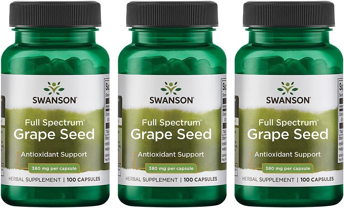 Swanson Grape Seed Heart Antioxidant Free Radicals Healthy Blood Pressure Support Polyphenols Opcs Herbal Supplement 380 Mg 100 Capsules (3 Pack)