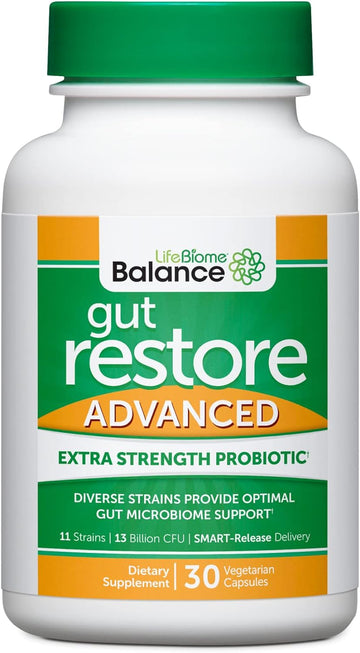 Dr. Drew Sinatra?s LifeBiome Gut Restore Advanced, Maximum Strength Microbiome Probiotic with Fermented Botanicals, 11 Multi Strains, 30 Once-Daily Capsules, Vegetarian, Soy-, Dairy-, and Gluten Free