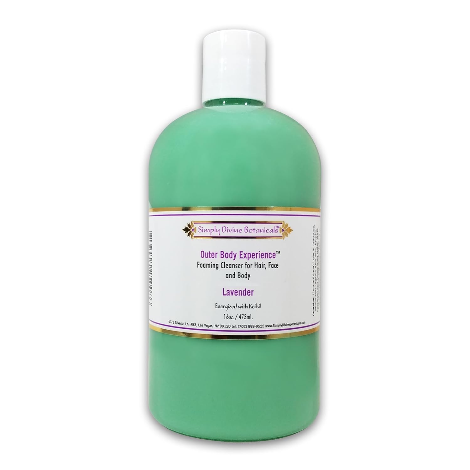 Simply Divine Botanicals Outer Body Experience Natural Foaming Cleanser For Body, Face And Hair, 16 Oz (Lavender)
