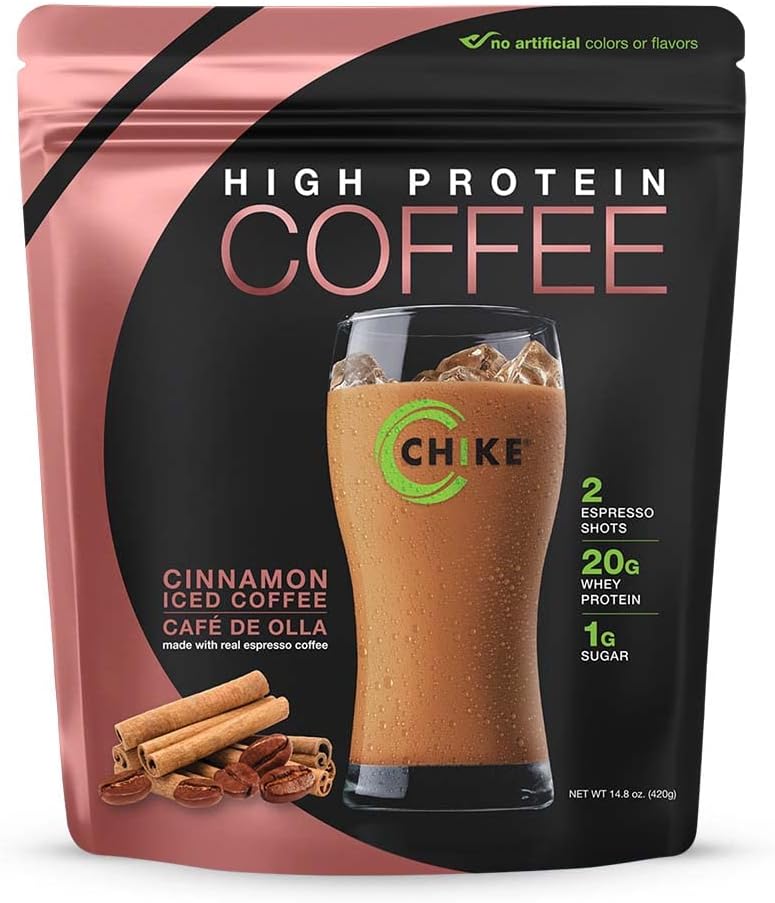 Chike Cinnamon High Protein Iced Coffee, 20 G Protein, 2 Shots Espresso, 1 G Sugar, Keto Friendly and Gluten Free, 14 Servings (14.8 Ounce)