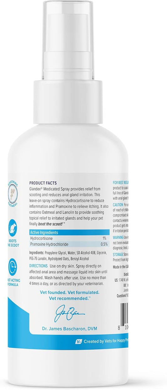 Vetnique Labs Glandex Medicated Dog Anal Gland Spray - Pain Relieving & Anti-Itch Formula To Soothe Inflamed Anal Glands In Dogs & Cats - Fast Acting Clinical Formula - Boot The Scoot (4Oz)