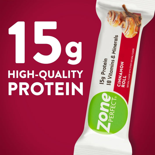 Zoneperfect Protein Bars | 15G Protein | 18 Vitamins & Minerals | Nutritious Snack Bar | Cinnamon Roll | 20 Bars