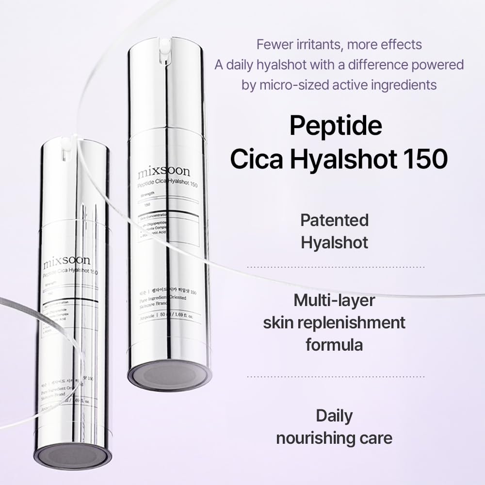 Mixsoon Peptide Cica Hyalshot 150, 1.69 Fl. Oz / 50Ml Centella Asiatica, Hyaluronic Acid For Sensitive Skin Lightweight & Fragrance-Free Korean Glass Skin Care : Beauty & Personal Care