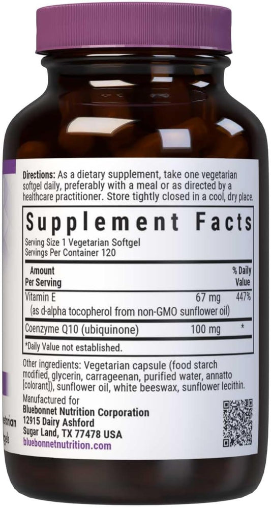 Bluebonnet Nutrition Coq10 100 Mg, Energy Production*, Heart Health*, Non-Gmo, Gluten-Free, Soy-Free, Vegetarian Friendly, 120 Vegetarian Softgels, 120 Servings