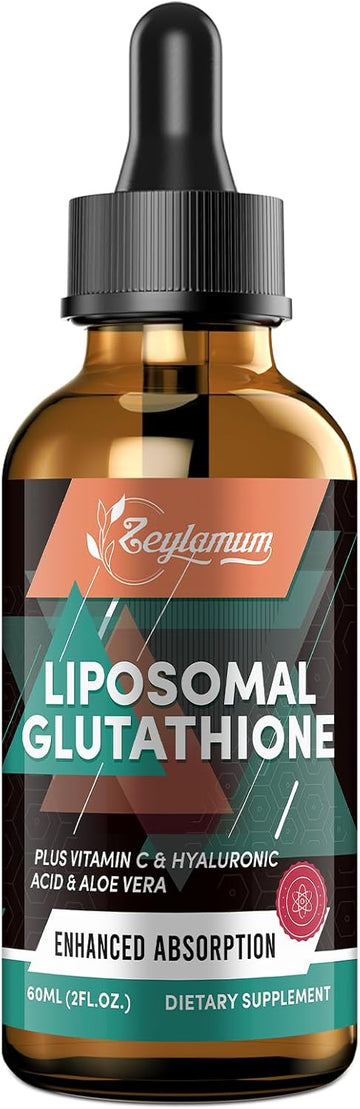 2000Mg Liposomal Glutathione Liquid Drops, Enhanced Absorption, Glutathione Supplement, With Vitamin C, Hyaluronic Acid & L-Glutathione, Antioxidant Supplement - Liver Detox, Radiant Skin, 2.02 Oz