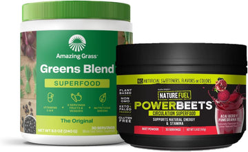Amazing Grass Greens Blend Superfood: Super Greens Powder Smoothie Mix For Boost Energy, 30 Servings & Nature Fuel Power Beets Powder, Beet Root Powder, Support Natural Energy, 30 Servings