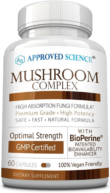 Approved Science Mushroom Complex - Support The Immune System and Cognitive Function - with Lion?s Mane, Chaga, Reishi, Turkey Tail, Shiitake, Oyster, and More - 60 Capsules - Vegan