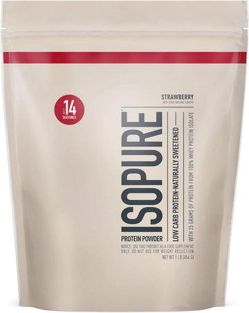 Isopure Protein Powder, Whey Protein Isolate Powder, 25G Protein, Low Carb & Keto Friendly, Naturally Sweetened & Flavored, Flavor: Strawberry, 1 Pound