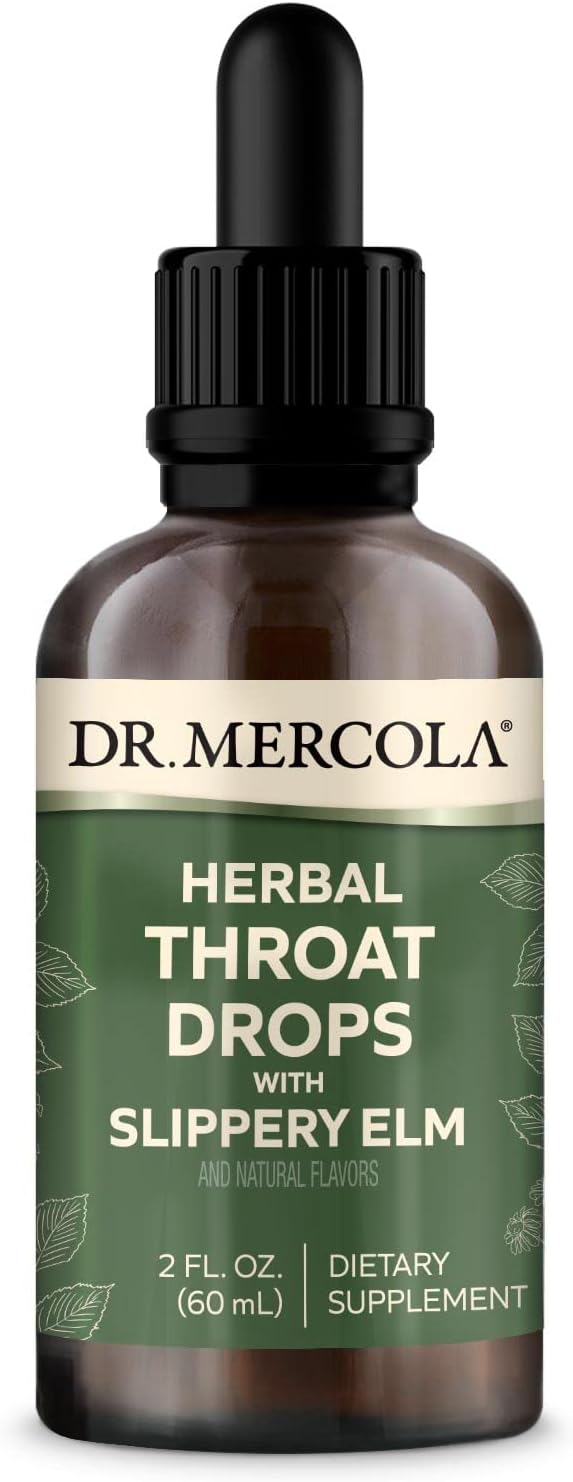 Dr. Mercola Herbal Throat Drops With Slippery Elm Dietary Supplement, Natural Flavors, 30 Servings, 2 Fl Oz (60 Ml), Gmo Free, Gluten Free, Soy Free