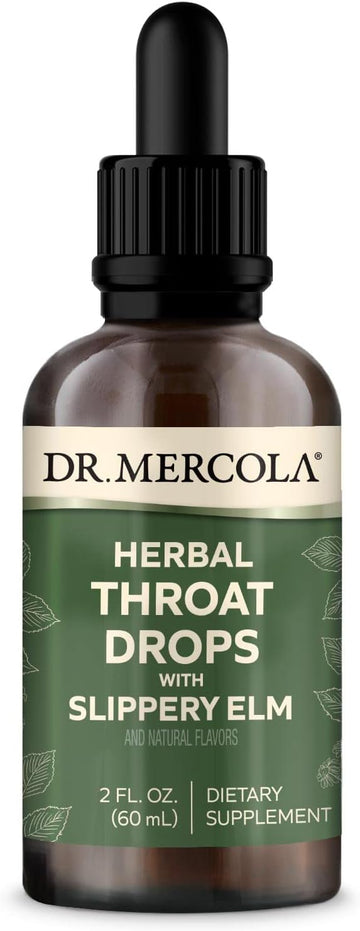 Dr. Mercola Herbal Throat Drops With Slippery Elm Dietary Supplement, Natural Flavors, 30 Servings, 2 Fl Oz (60 Ml), Gmo Free, Gluten Free, Soy Free