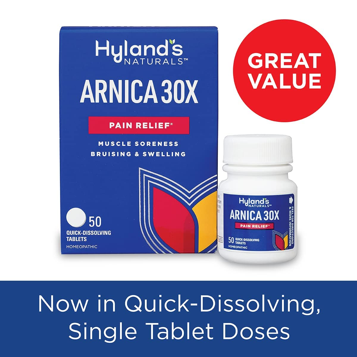 Bundle of Hyland's Muscle Therapy Gel, Relief of Pain, Swelling, Bruising, Soreness & Stiffness, 2.5 Oz + Arnica Montana 30x Tablets, Relief of Bruises, Swelling & Muscle Soreness, 50 Count : Health & Household