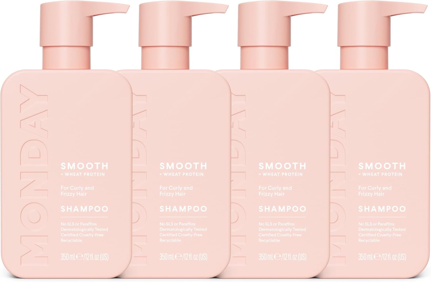 Monday Haircare 4 X 350 Ml Smooth Shampoo With Wheat Protein & Avocado Oil For Frizz-Prone Hair