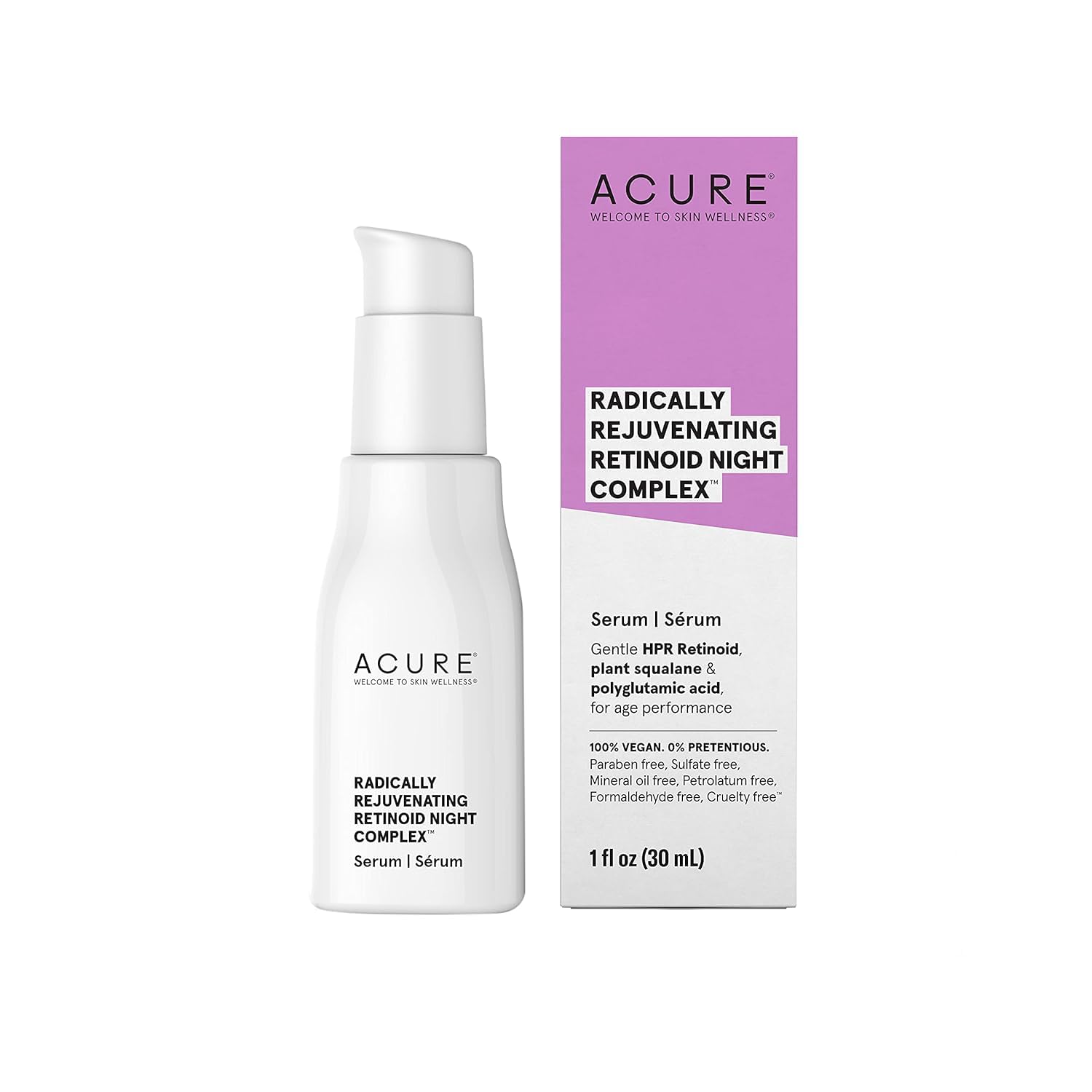 Acure Radically Rejuvenating Retinoid Overnight Complex, Moisturizer Night Treatment, Fight Wrinkles & Anti-Aging Support With Plant Squalane, Polyglutamic Acid & Hyaluronic Acid 100% Vegan -1.7 Fl Oz